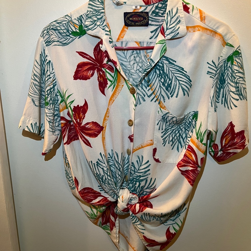 Vintage Wayne Rogers Hawaiian Shirt, size medium, side pocket, Made in Portugal